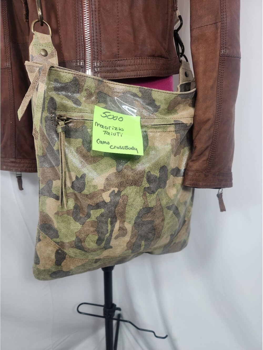 Maurizio Taiuti Camo Leather Crossbody Bag NWOT